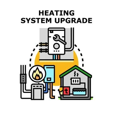 Heating system upgrade concept installing new equipment Stock Illustration