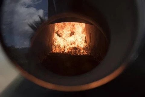  heating technology in a building a boiler heating with woodchips, Aufnahm... Fotos de archivo