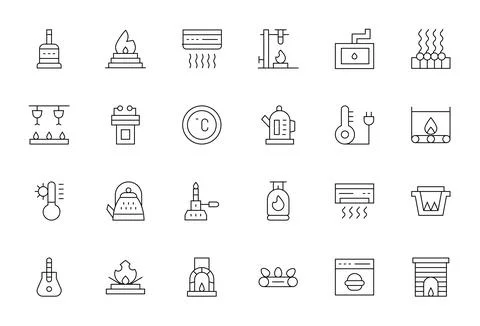 Heating Vector Icon Arsenal with 24 256x256 Thin Line Detail Enhanced designs Stock Illustration