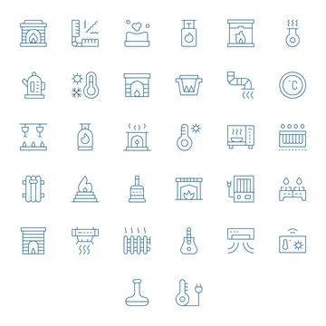 Heating Vector Icon Repository containing 32 Thin Line High Resolution Deta.. Stock Illustration