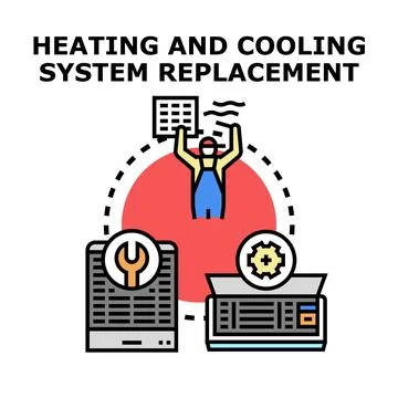 Heating ventilation air conditioning system replacing process Stock Illustration