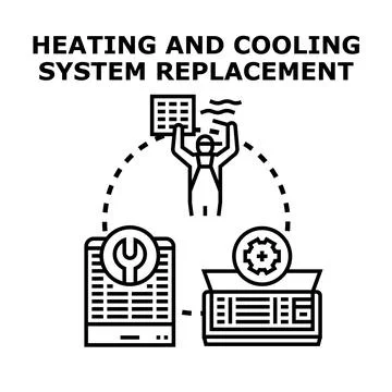Heating ventilation air conditioning system replacing process Stock Illustration