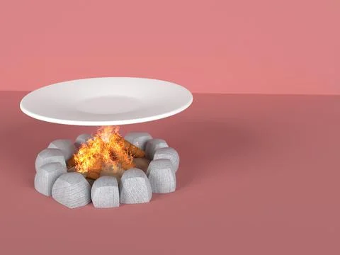 Heating A White Plate In Pink Background 3D Render Stock Illustration