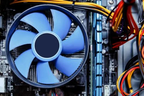 Heatsink and fan of central processing or the CPU cooler inside pc system unit. Stock Photos