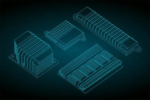 Heatsinks set blueprints Stock Illustration