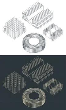 Heatsinks set drawings Stock Illustration