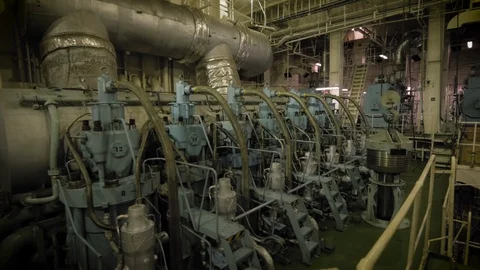 Heatstroke feel in engine room of ship in equator Stock Footage