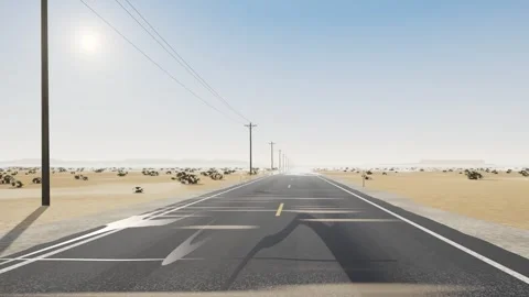 Heatwave Mirage Over Empty Desert Highway Seamless Loop Stock Footage 346728436
