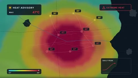 Heatwave Temperature Map Visualization Heat Advisory Notification Weather Stock Footage 347415906