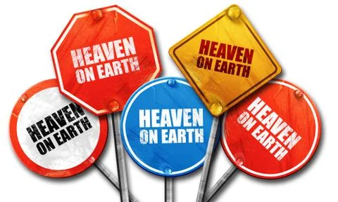 Heaven on earth, 3D rendering, street signs Illustration