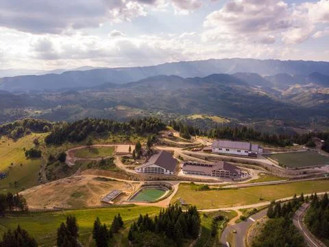 Heaven on earth. Sporting complex on top of a mountain. Carpathian mountains Stock Photos