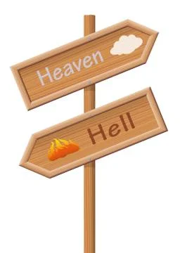 Heaven Hell Path Wooden Guidepost Illustrazione stock
