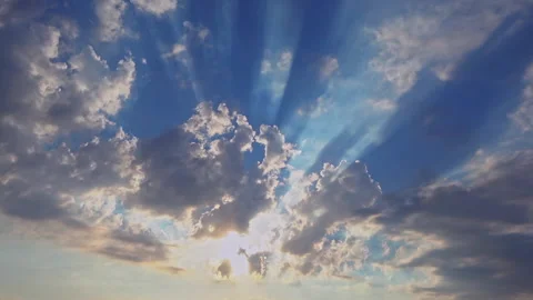 Heaven Lights Above Blue Clouds Passing Through The Sky Stock Footage 160439582