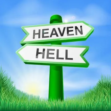 Heaven or hell sign in field Illustrazione stock