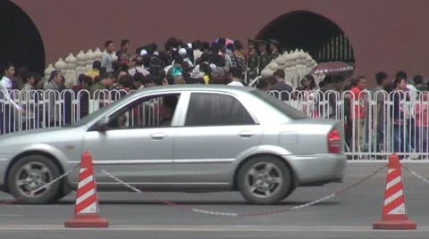 The Heaven Peace Gate at Forbidden City and car traffic, Beijing, China Stock Footage