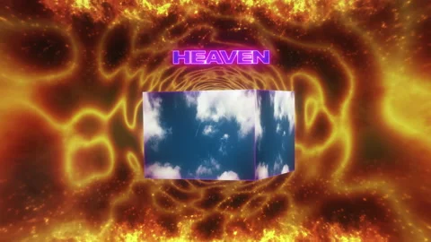Heaven Sky Cube Spinning In Hell Fire Flames Religious Concept Stock Footage 184037495