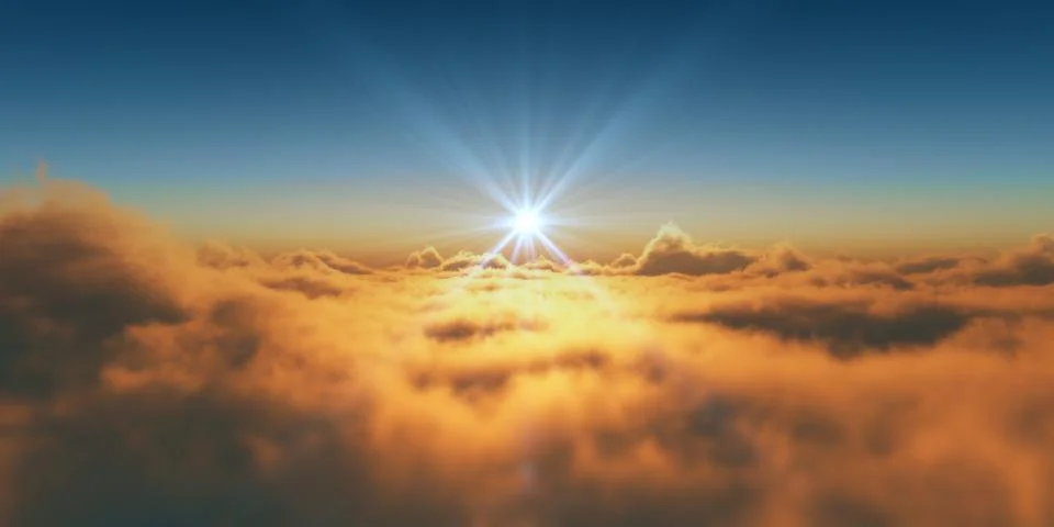Heaven, sunset over the clouds Stock Illustration
