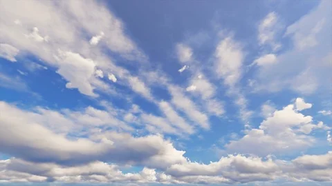 Heavenly beautiful fluffy white faith clouds blue day time lapse seamless loop Stock Footage
