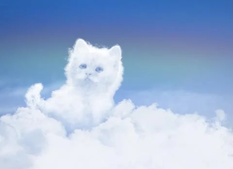 Heavenly cat made of clouds symbolizing Pet Remembrance Day and love beyond life Stock Illustration