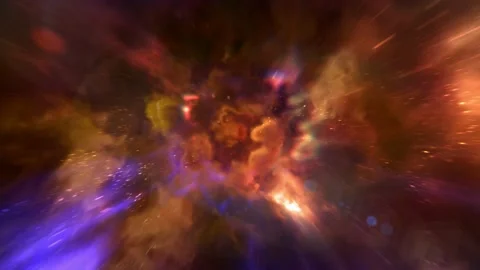 Heavenly fire passing through mystical colorful clouds with flashing lightning Vídeos de archivo 142004476