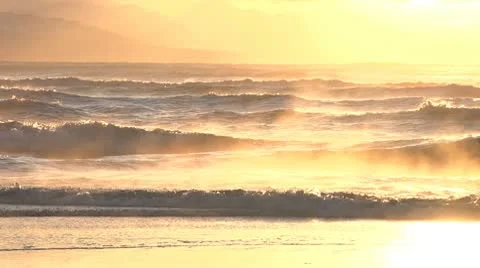 Heavenly Light Glowing Breakers Alaskan Sunset 2 Stock Footage 10593446