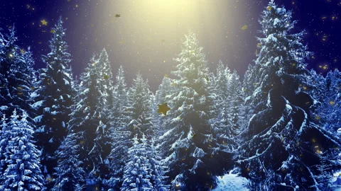 Heavenly rays and magic snow falls on the Christmas tree.  Mary Christmas Stock Footage 142799142