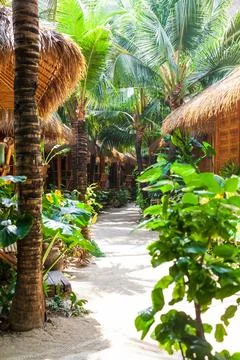 Heavenly vacation on phi phi don island in thailand in a hotel with bamboo .. Stock Photos