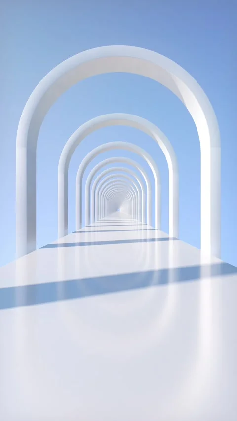 Heavenly White Archway Path – Minimal Vertical Loop Animation in Blue Sky Stock Footage 320898915