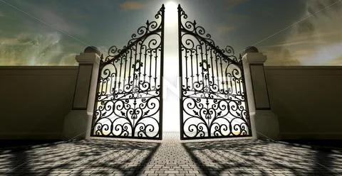 Heavens open ornate gates Stock Illustration