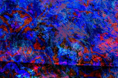 Heavily abstracted surface featuring intense blues, reds, and purples Stock Photos