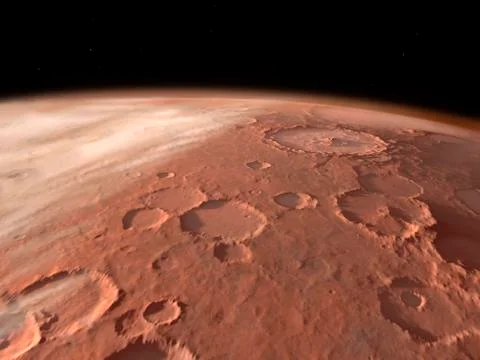 Heavily cratered highlands on the surface of Mars. Illustrazione stock