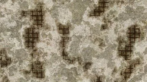 Heavily Damaged Concrete Wall With Rust And Cracks. 3D rendering illustration Stock Illustration