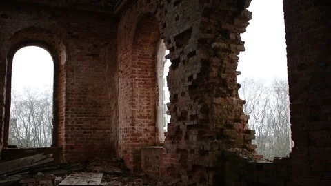 Heavily damaged window of an old building Stock Footage 122238705