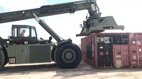 Heavy army equipment moving container Video stock 101406542
