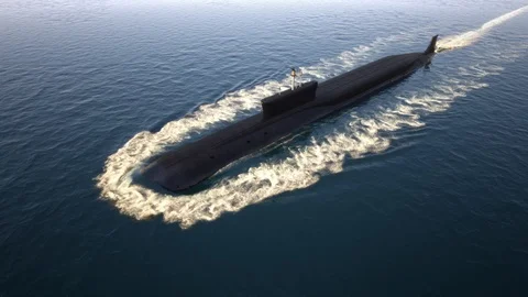 Heavy atomic submarine floating in ocean Stock Footage 121851113