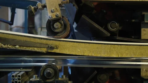 Heavy Automated Press Bonds Different Layers of Wall Sandwich Panel. Conveyor Stock Footage 211922472
