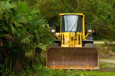Heavy Bulldozer Used For Deforestation In Ecuadorian Jungle Stock Photos