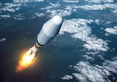 Heavy Carrier Rocket Launch In The Clouds Stock Illustration