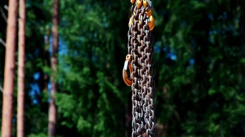 Heavy chains and a tackle for a crane. Stock Footage 317320701