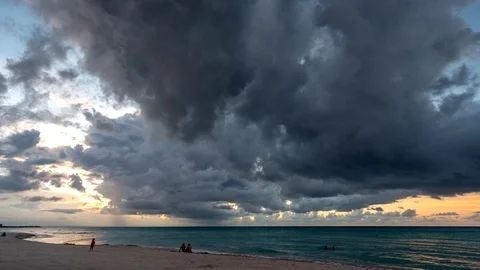Heavy clouds above the ocean Video stock 97452263