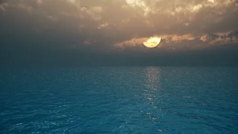 The heavy clouds are floating over the ocean at sunset. 3D-Rendering Video stock 119873829