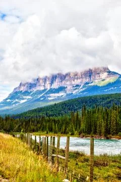 Heavy Clouds Over Castle Mountain in Banff National Park Stock Photos