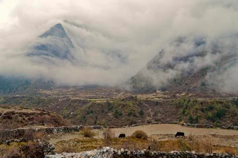 Heavy clouds over the mountains Stock Photos