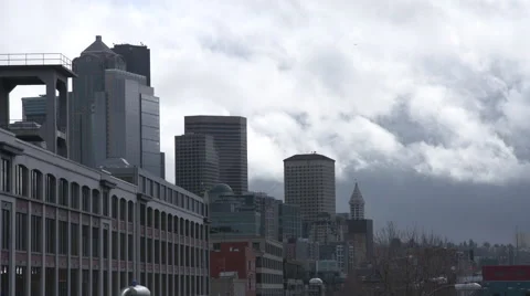 Heavy Clouds pass over Skyscrapers Stock Footage 65255618