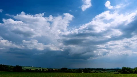 Heavy clouds passing above rural fields in South Moravia, Czech Republic. Stock Footage 89899681