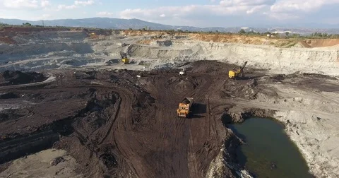 Heavy Coal Loaded Dump Truck Tracking Footage Stock Footage 74289088