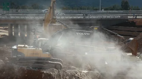 Heavy construction and mining at intersection 스톡 동영상 21434723