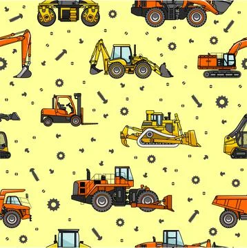 Heavy construction and mining machines seamless pattern. Vector illustration. 스톡 일러스트