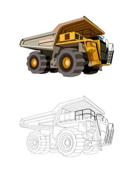 Heavy construction equipment dump mining truck in yellow black color and line Stock Illustration