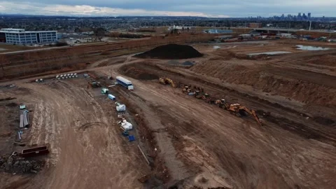 Heavy Construction Equipment Parked at the Site After a Work Shift Stock Footage 310284158